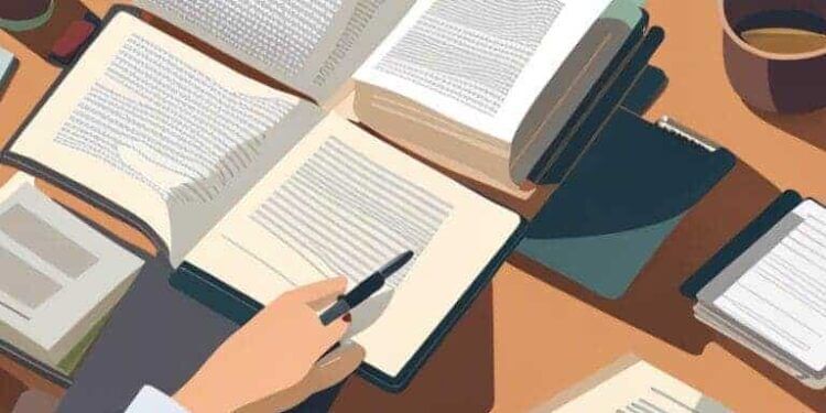 Nonprofit organizations and the board of directors. Illustration of a desk with open books on it