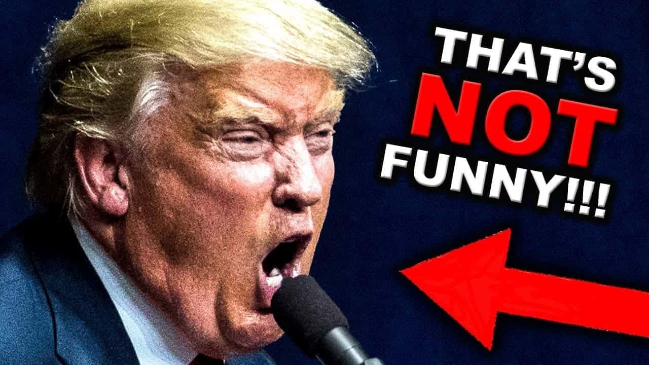 Trump angrily yelling into a microphone