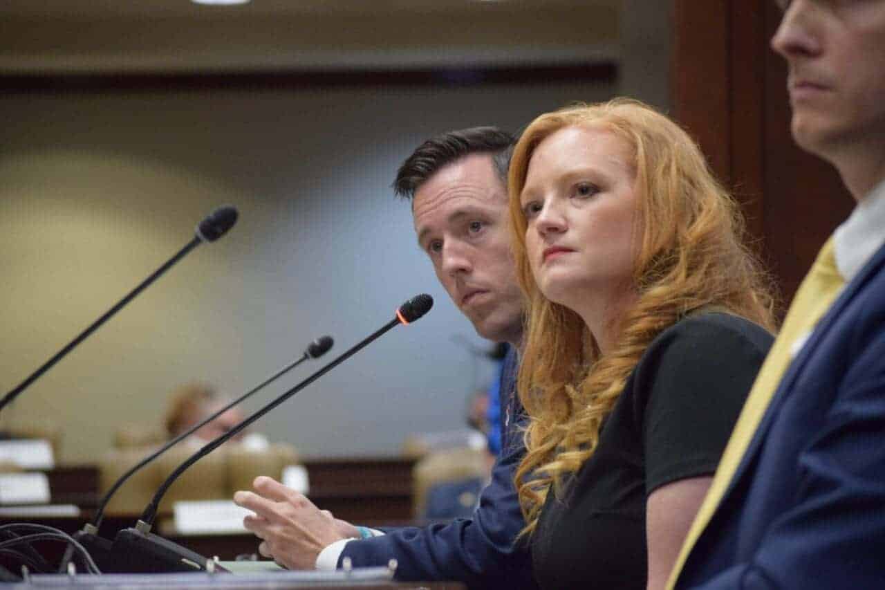 Sarah huckabee sanders’ staff judd deere and cortney kennedy at a hearing in arkansas