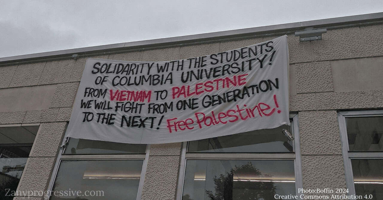 Campus protests funded by a jewish family. Banner at a college campus protest
