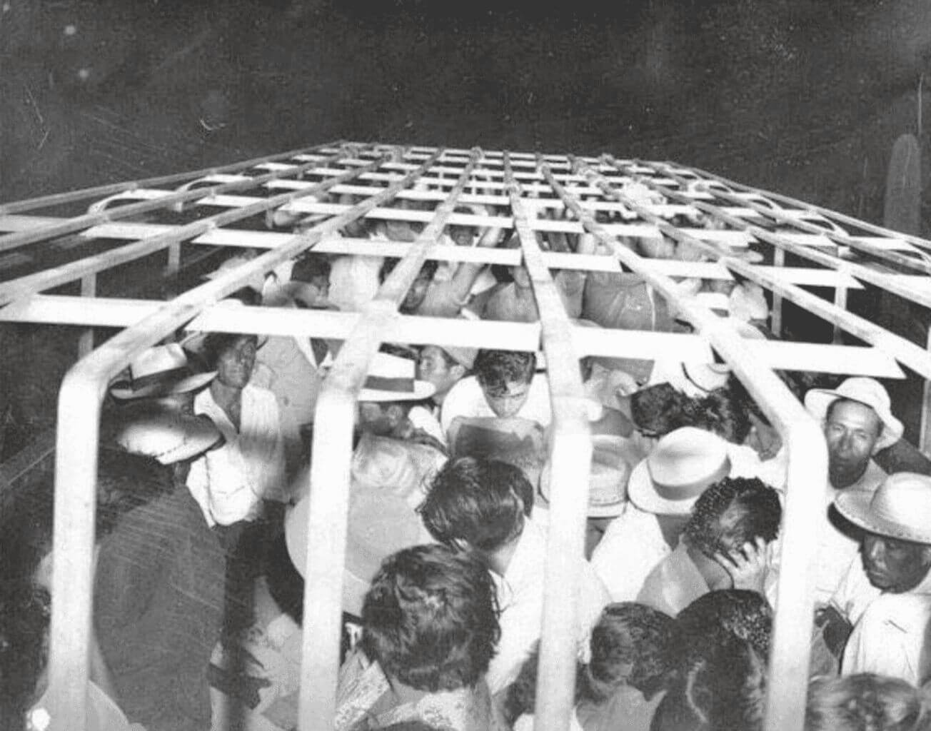 The u. S. Border patrol packed mexican immigrants into trucks when transporting them to the border for deportation.