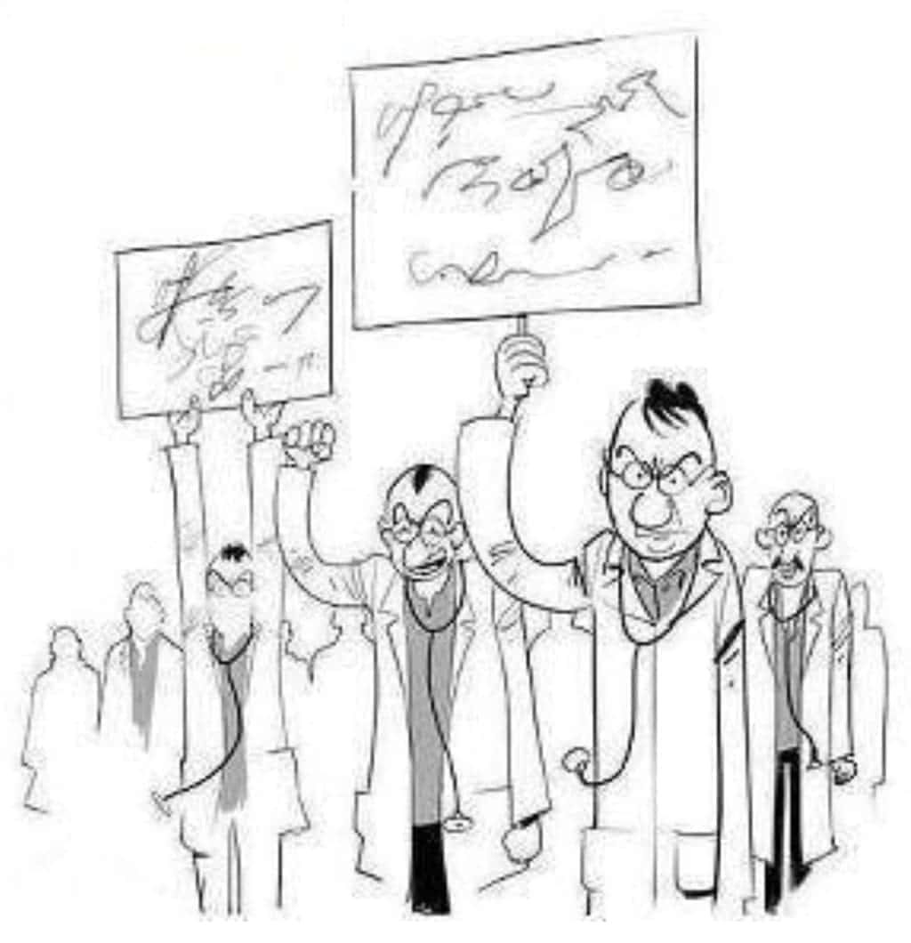 A cartoon depicting a doctors strike