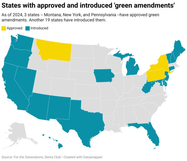 Green amendments map showing state’s environmental policies