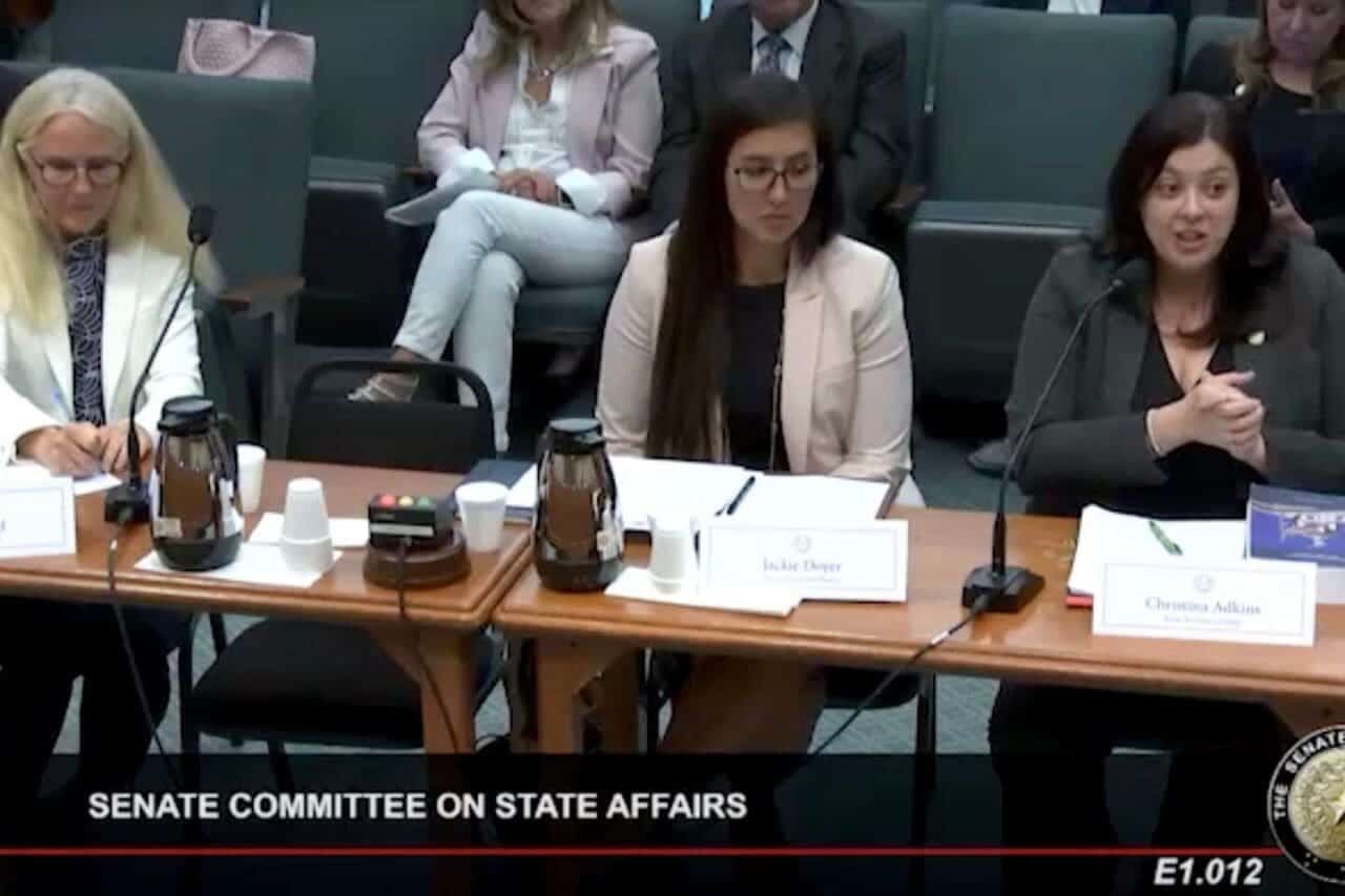 Texas ballot secrecy: dallas gop activist beth biesel, jacqueline doyer of honest elections, and christina adkins, election division director at the texas secretary of state's office, give testimony on election security at a state affairs senate committee hearing in austin on may 30, 2024.