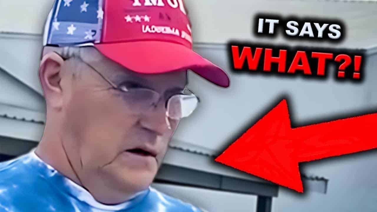 Christian nationalist trump supporter interview with an older man with glasses wearing a red, white, and blue hat.