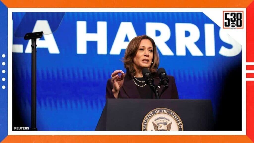 Kamala harris speaking at a campaign event