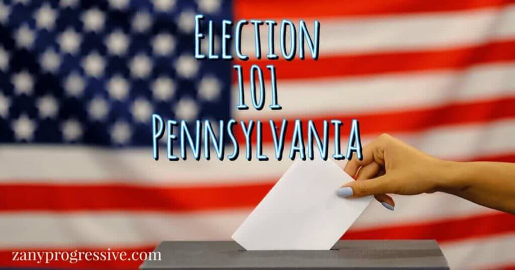 American flag behind a ballot box