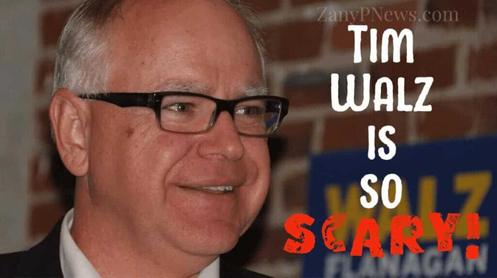Photo of tim walz with text “tim walz is so scary! ”