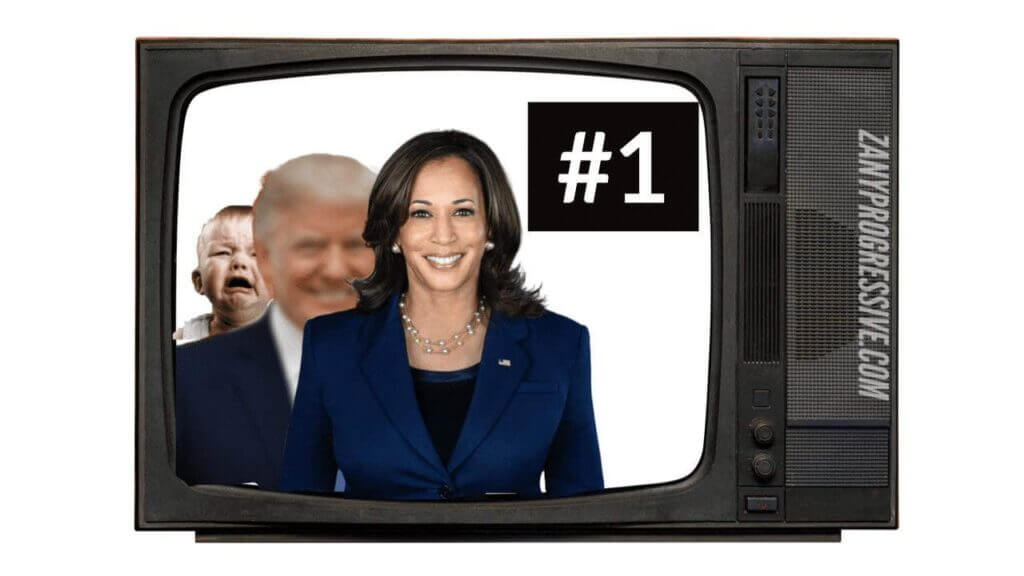 Trump and harris on a television set