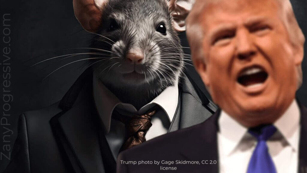 Donald trump with a rat in a suit behind him