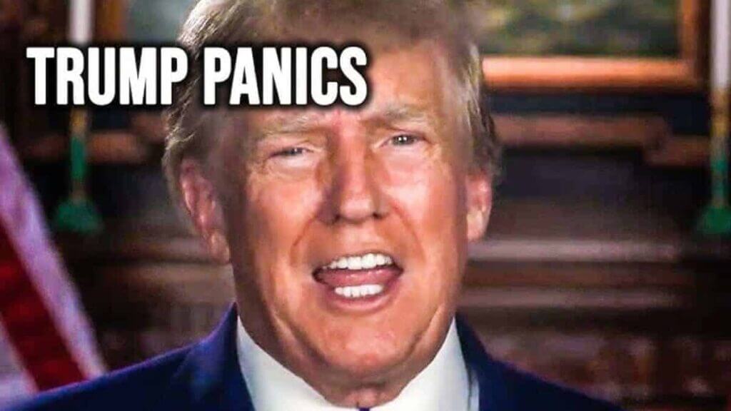 Donald trump with text, “trump panics”