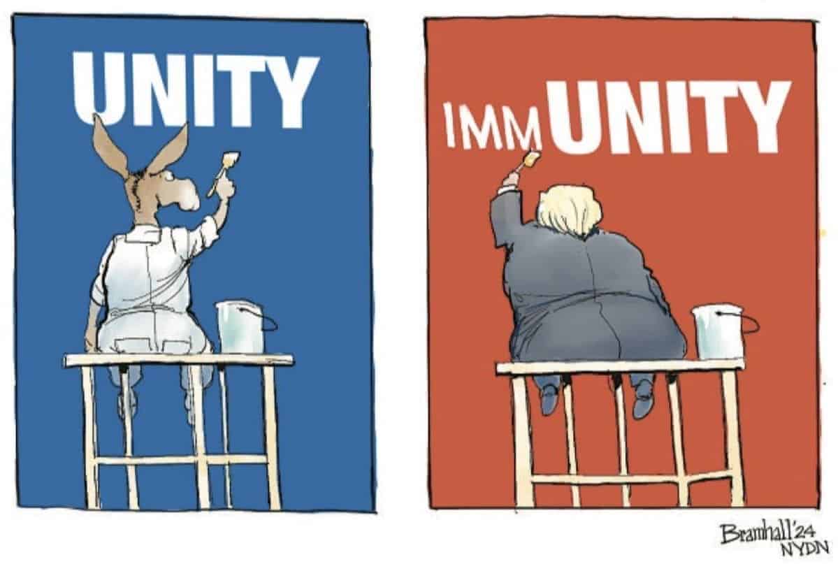 Political cartoon about donald trump having immunity