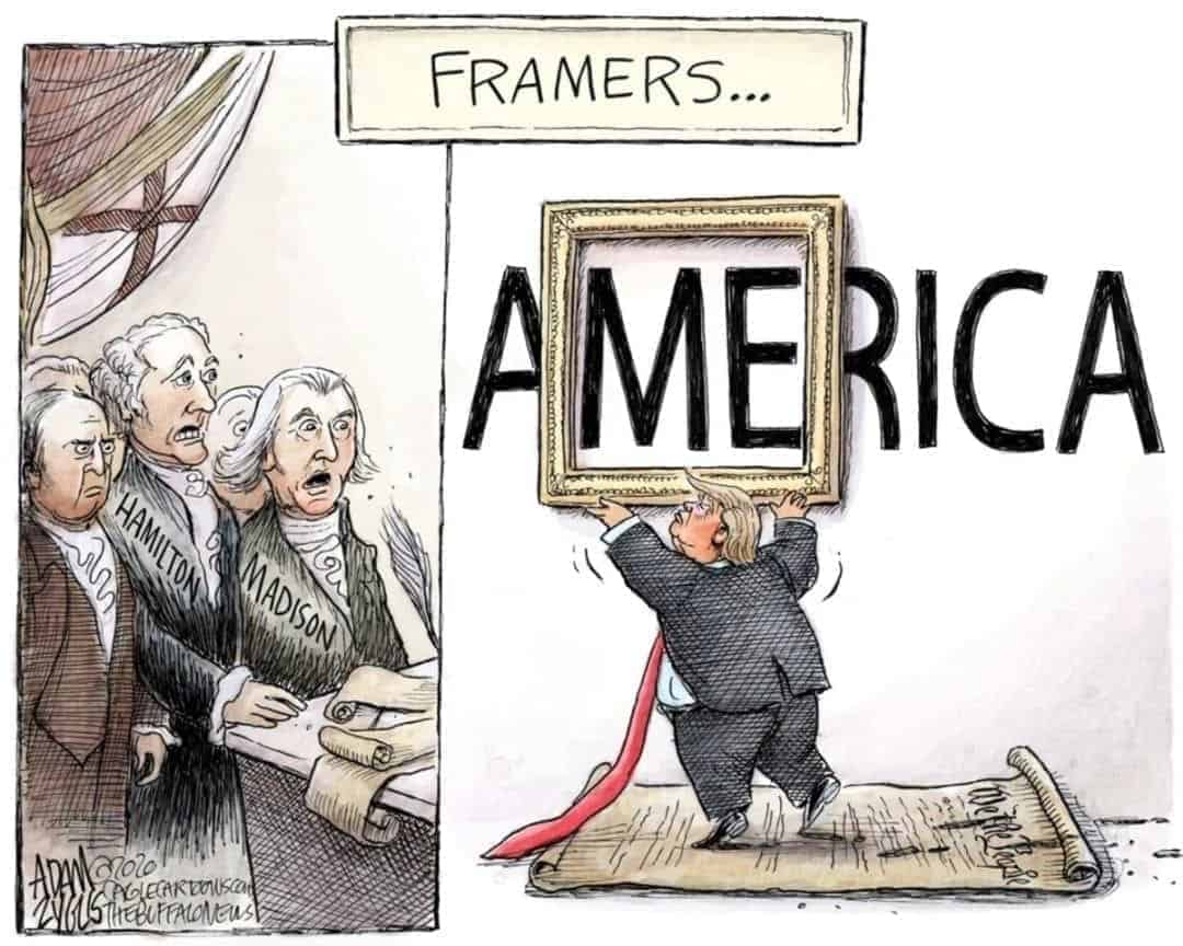 Trump framing the word me inside the word america