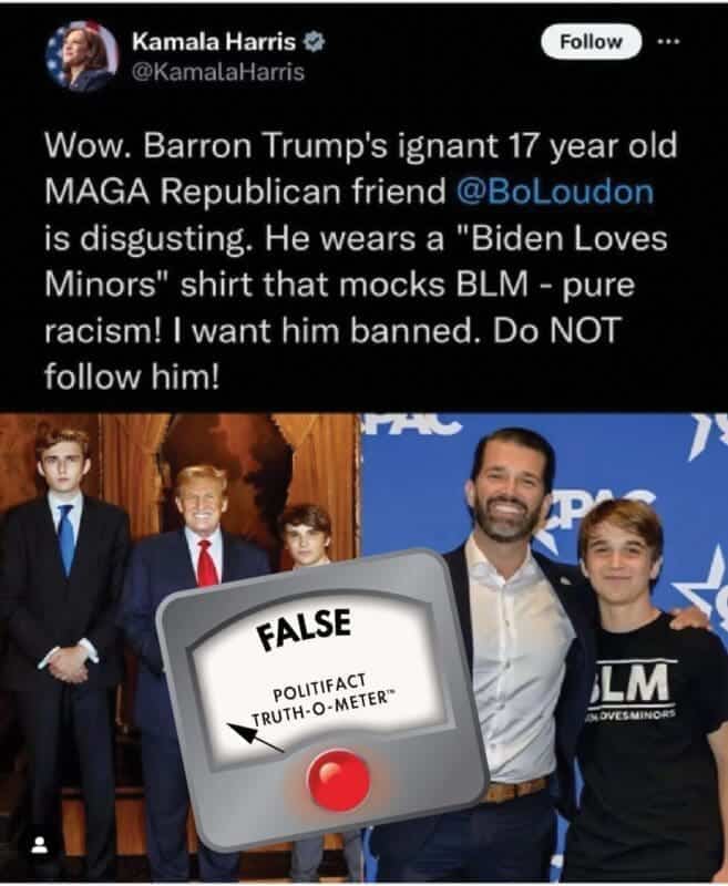 Screenshot of a fake kamala harris post