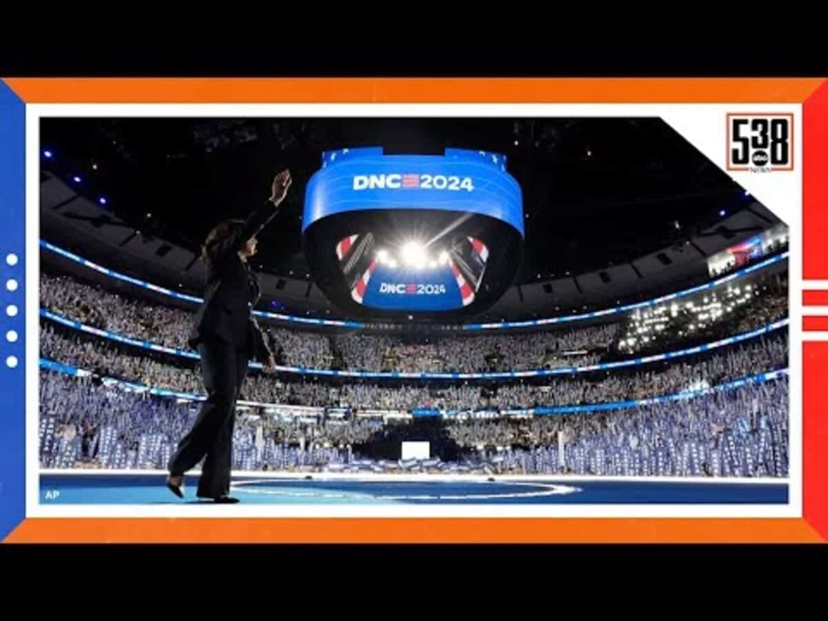 Kamala harris walking on stage to give her speech at the dnc