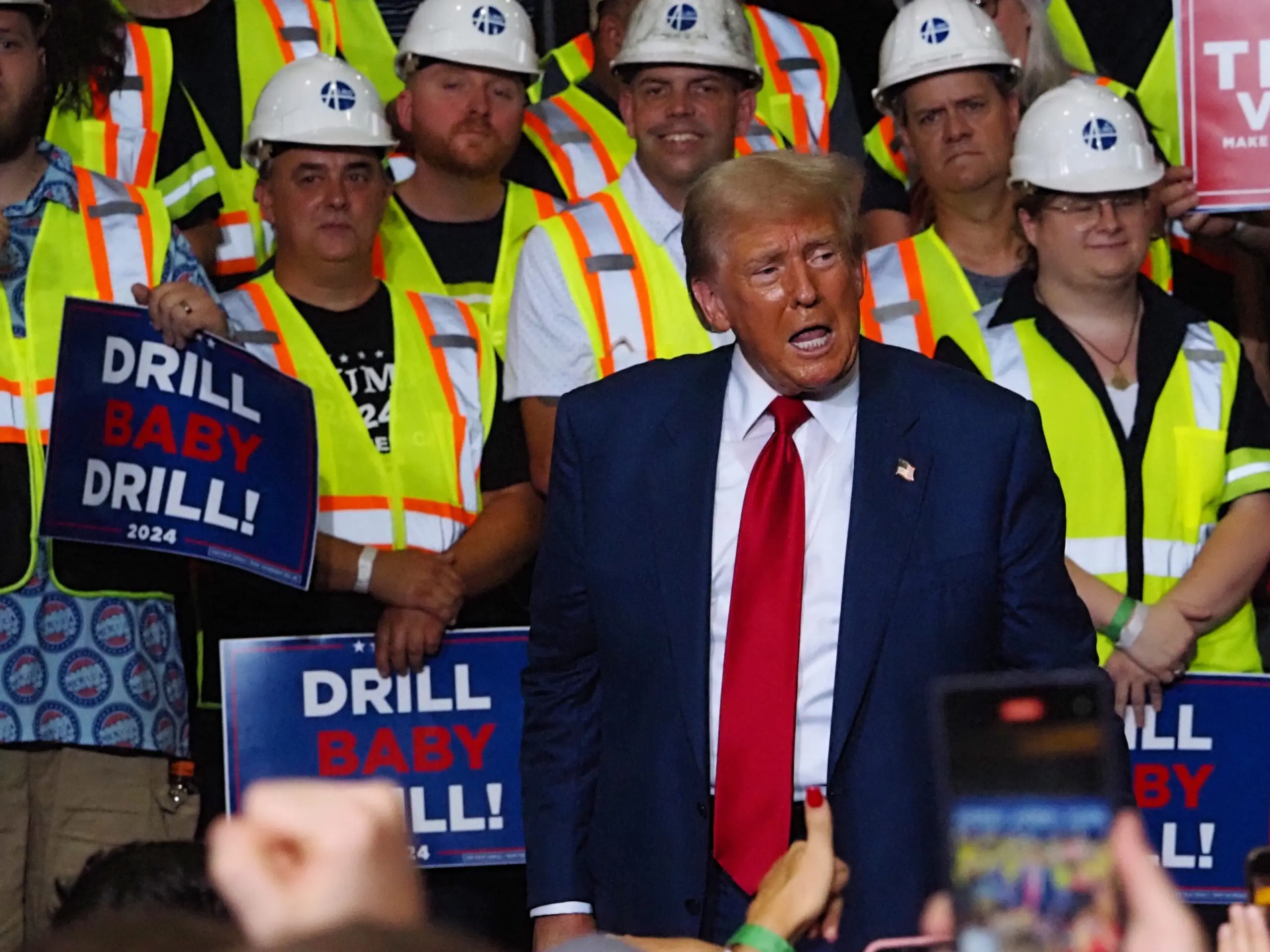 Former president donald trump speaks at a rally at alro steel in potterville, michigan on aug. 29, 2024