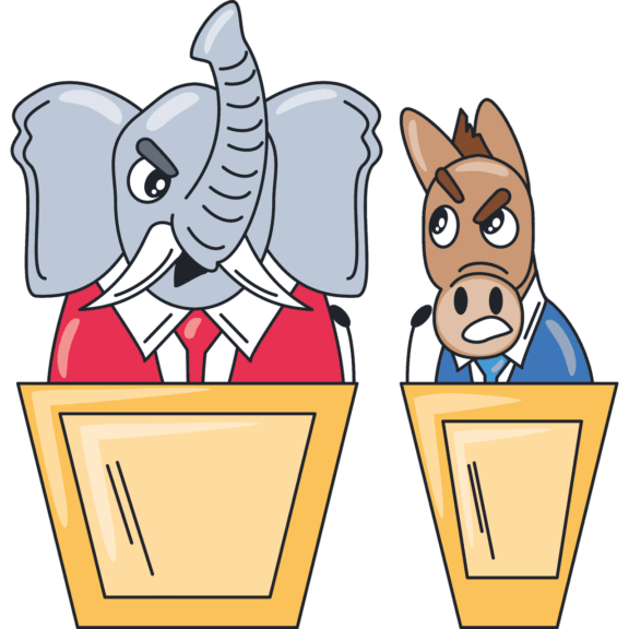 Elephant and donkey debate cartoon