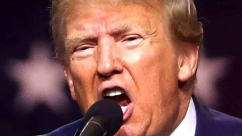 Donald trump yelling into a microphone