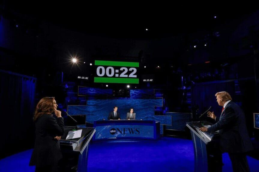 The democratic presidential nominee, vice president kamala harris, and the republican nominee, former president donald trump, took part in an abc news debate on sept. 10, 2024. “world news tonight” anchor and managing editor david muir and “world news tonight” sunday anchor and abc news live “prime” anchor linsey davis were the moderators.
