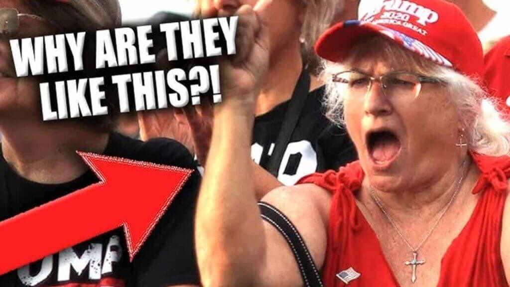 Female trump supporter yelling and gesturing angrily