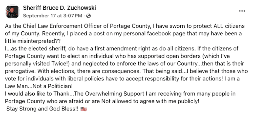 Screenshot of a sheriff’s facebook post