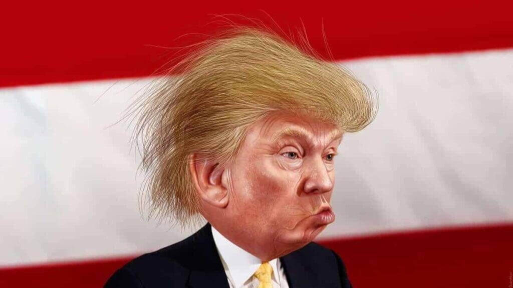 Caricature of donald trump on the flag background