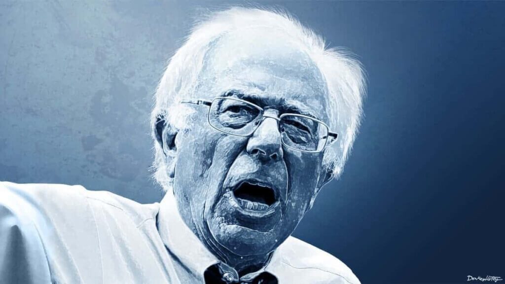 Black and white illustration of bernie sanders