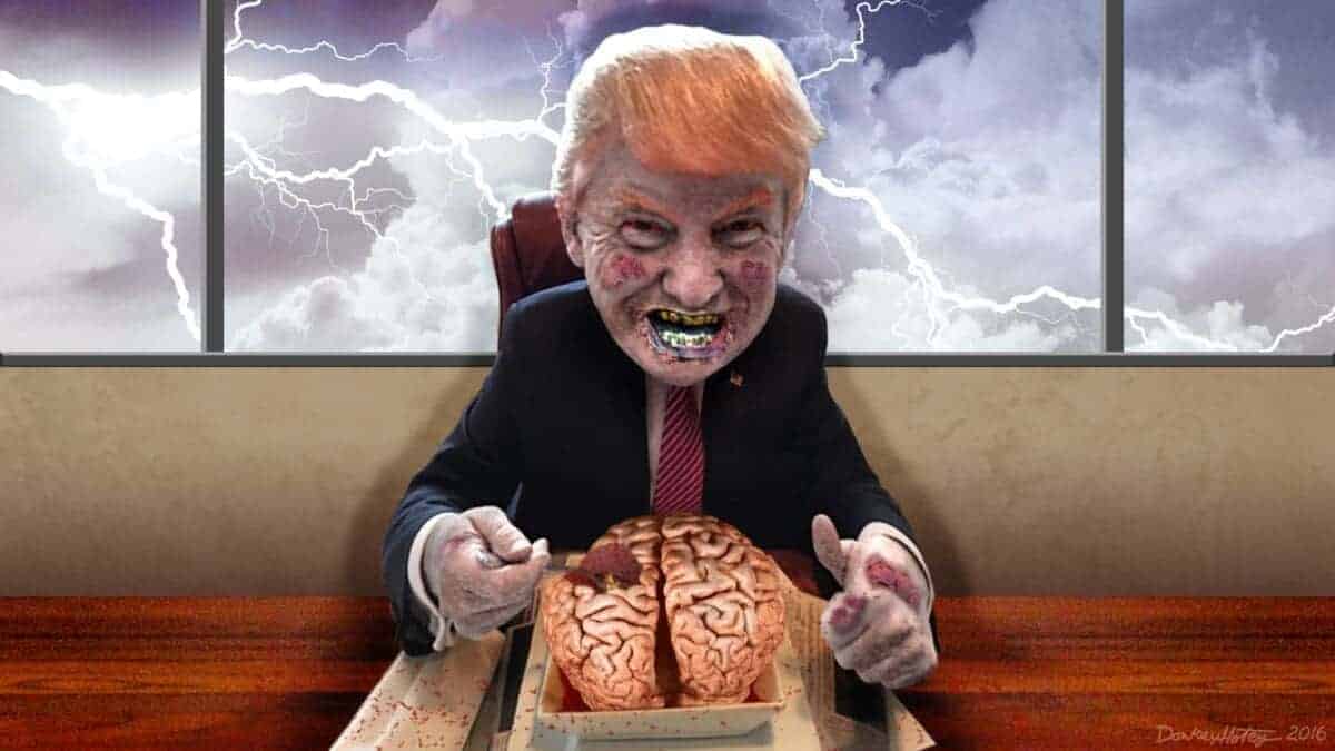 Caricature-zombie-trump Official pardon documents for people biden is protecting from the maga zombie cult. Donald trump as a zombie eating a brain caricature