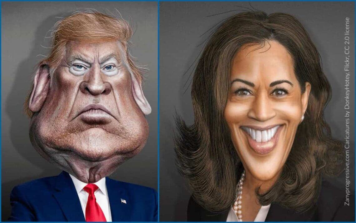 Donald trump kanala harris caricatures side by side