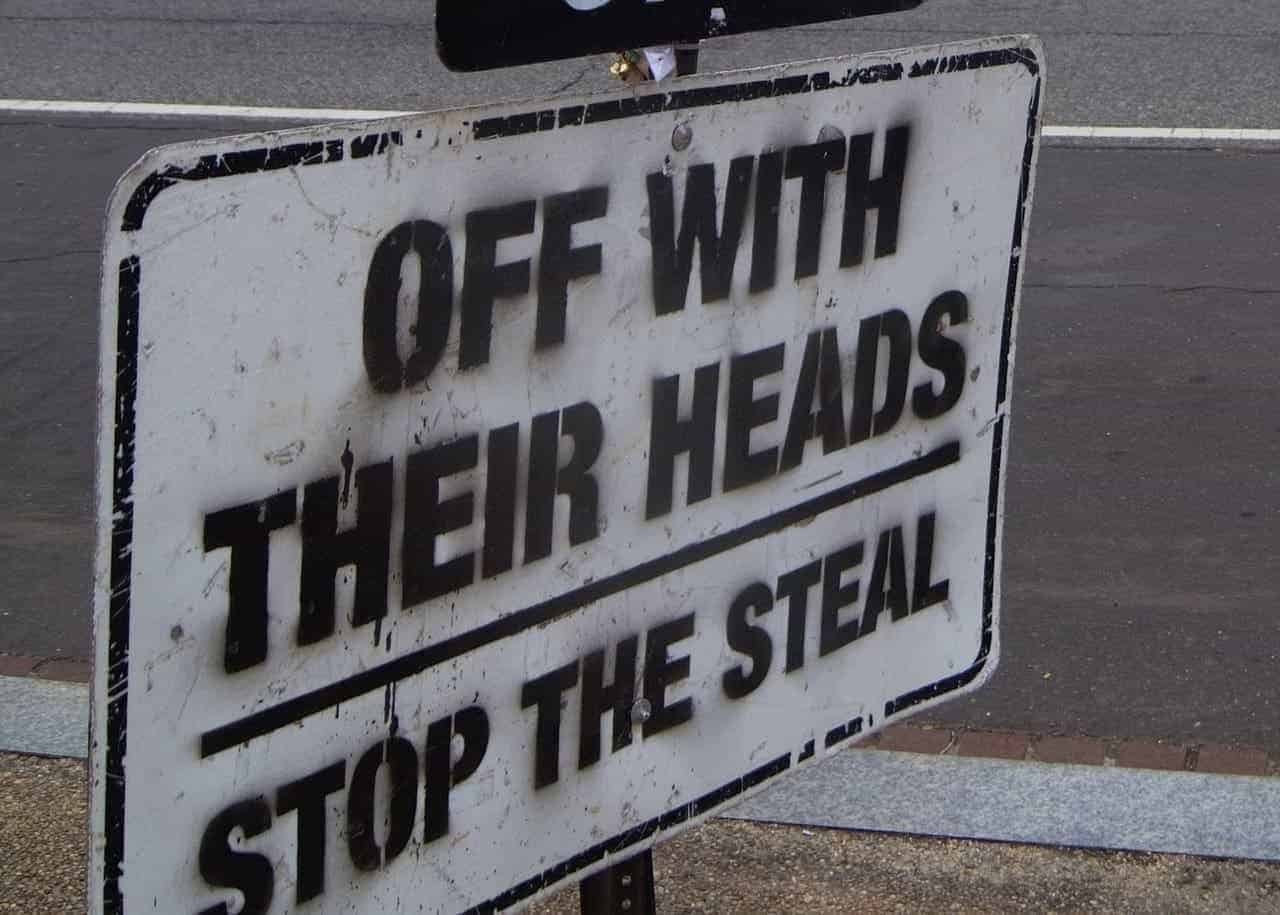 When will we know 2024 election results a sign that says, “off with their heads, stop the steal”
