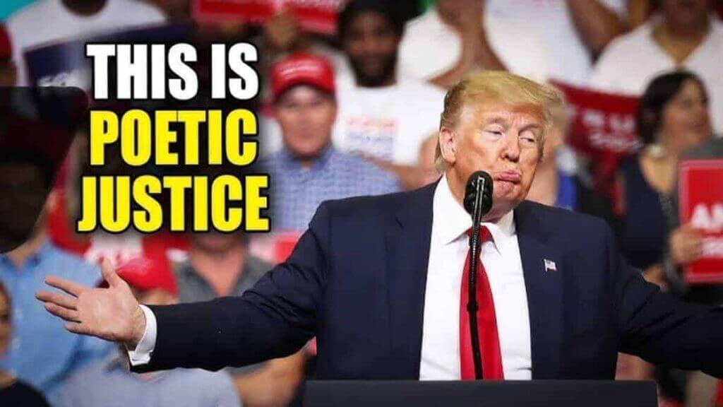 Trump at a rally making a fake sad face.