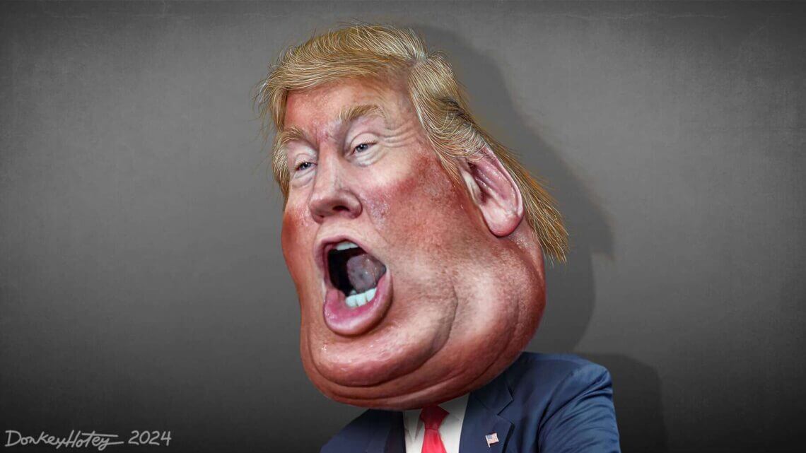 Donald Trump In Detroit: Speech Drags On And On—Biden Circles? Caricature of donald trump yelling