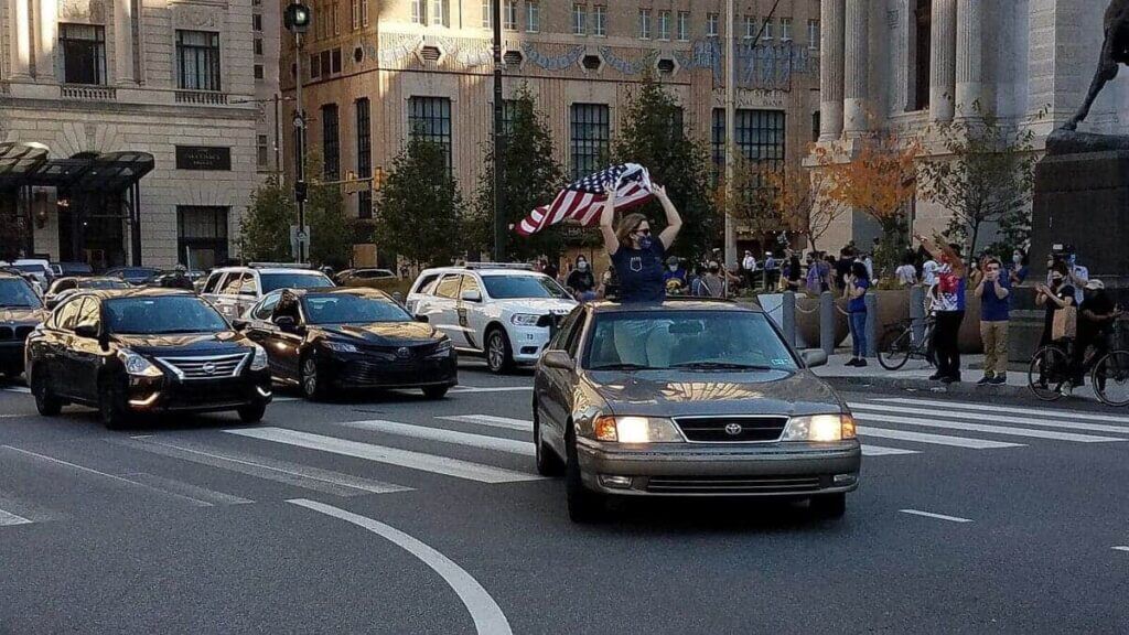 Celebration in philadelphia after biden win in 2020