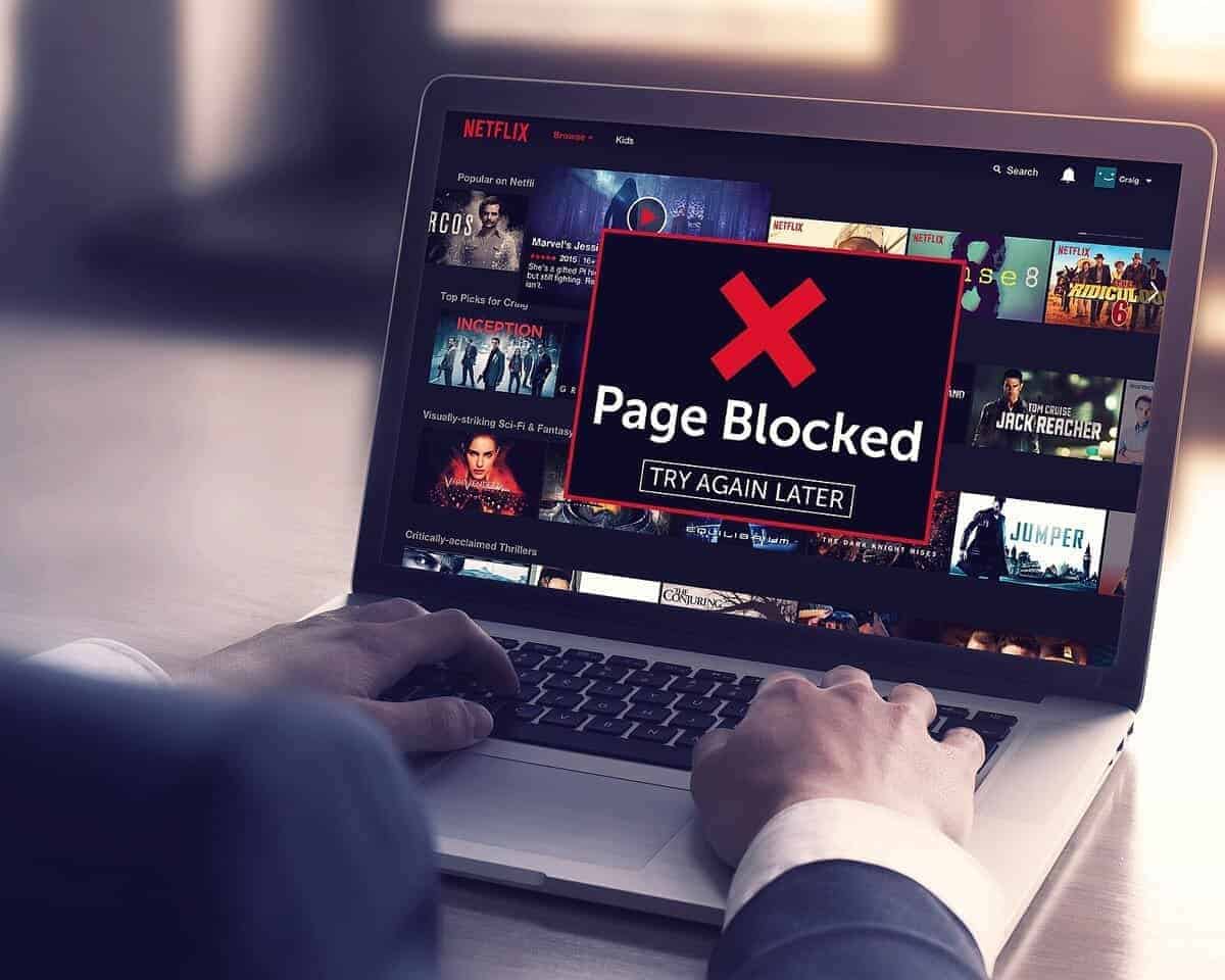 Netflix on a laptop with a page blocked error message