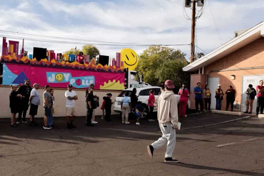 People wait in line to vote at the memorial presbyterian church in phoenix on nov. 5, 2024. For the vast majority of u. S. Voters, casting a ballot tuesday was a routine, benign experience.