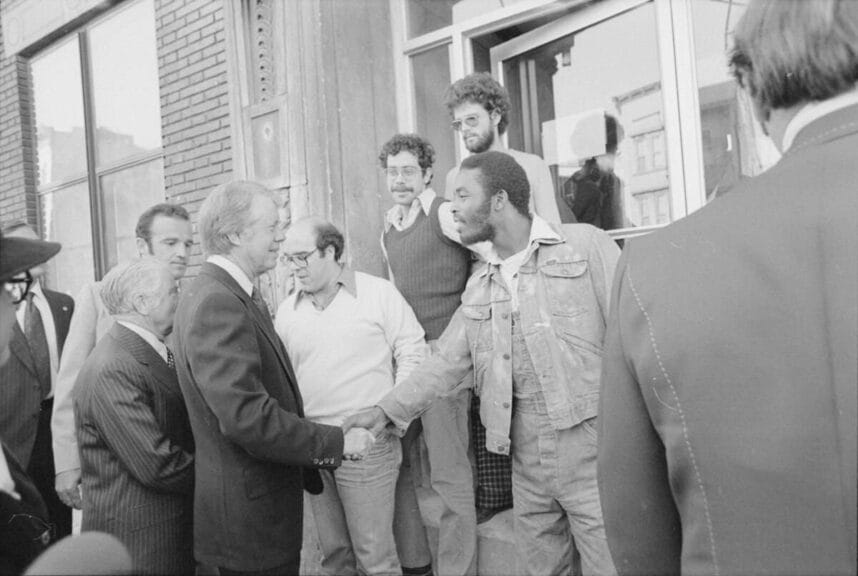 Jimmy carter greets residents of south bronx, new york