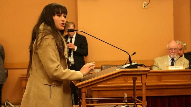 Kansas-trans-youth-hearing Trans youth chloe cole calls the gender-affirming care she received as a teenager “a series of poisons and body modifications” in testimony on jan. 28, 2025, supportive of a bill that bans gender-affirming care for trans youth
