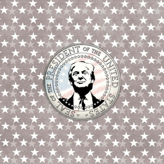 Illustration of trump’s face on the u. S. Presidential seal