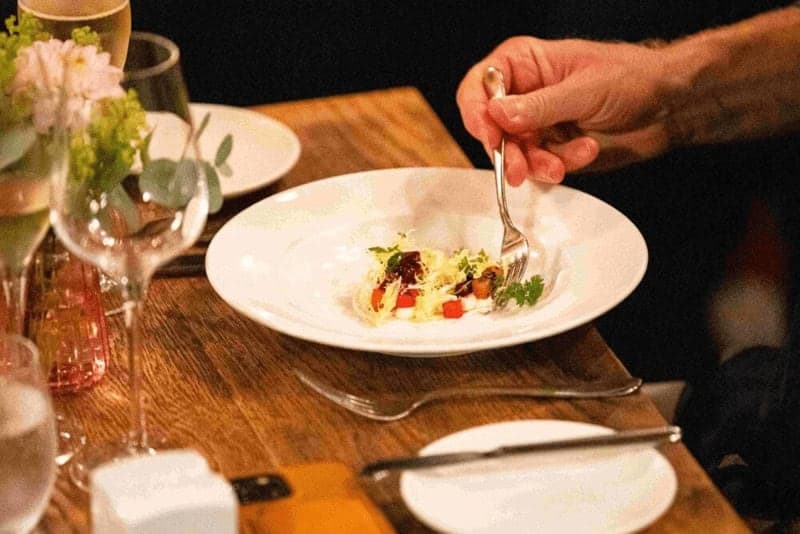 Plate of food on home kitchen restaurant table