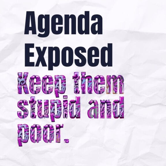 Text graphic that says keep them stupid and poor
