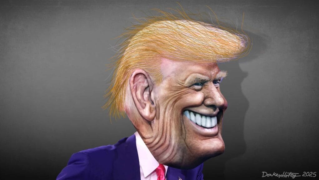 Caricature of trump smiling side view