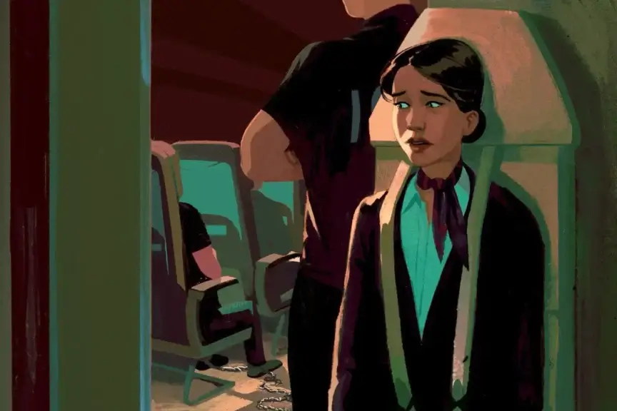 Illustration of a flight attendant on an ice air flight