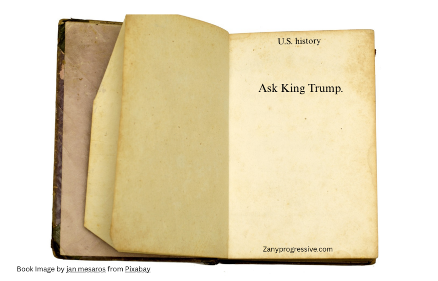 History book with blank pages and the text: ask king trump