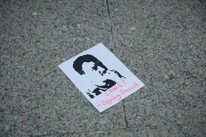Mahmoud khalil protest poster. Anti-palestinian groups doxxed him and others.