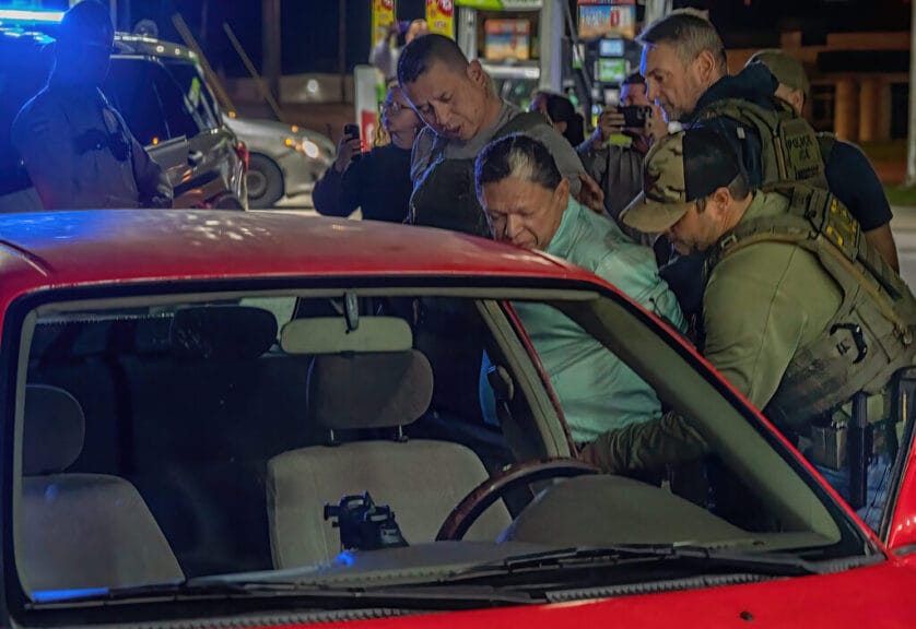 A man is handcuffed after one of the ice traffic stops in nashville.