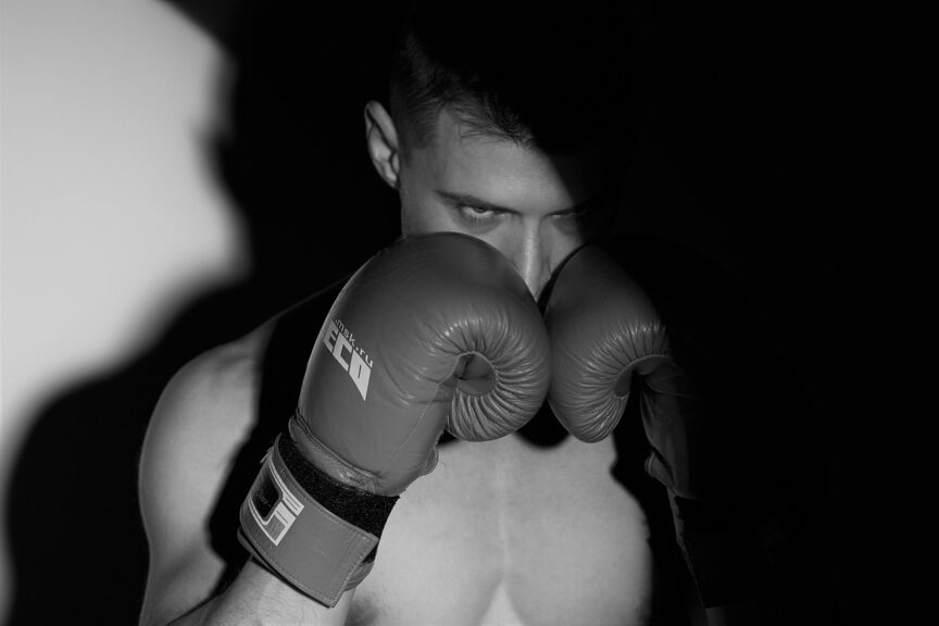 Ufc boxer black and white photo