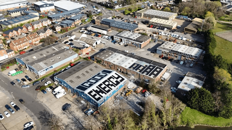 Shining Examples: The Renewable Engineering Marvels Reshaping Skylines Solar panel array on good energy’s rooftop.