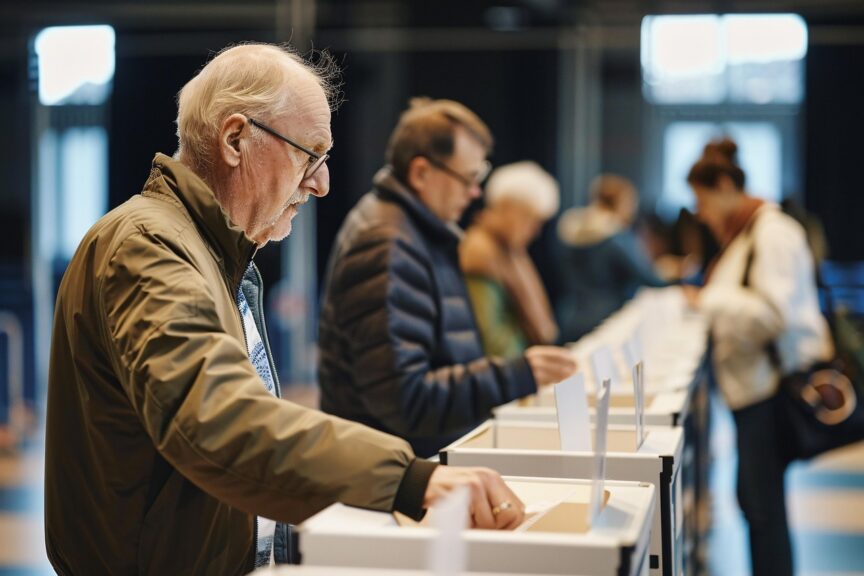 Voters at a polling station casting ballots