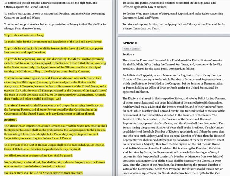 Sections Of Article 1 Of The Us Constitution Missing From Government Website Us constitution sections missing on government website highlighted