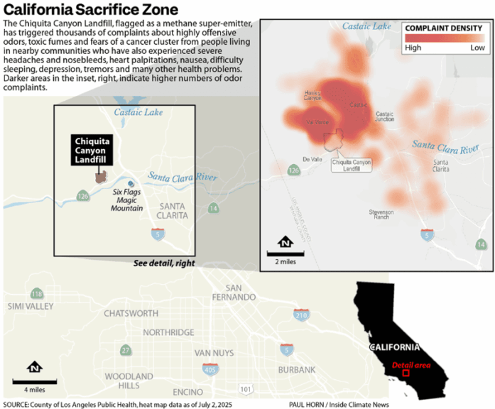 Chiquita Canyon Landfill: The Noxious Waste Dump Next Door Map showing the california sacrifice zone.